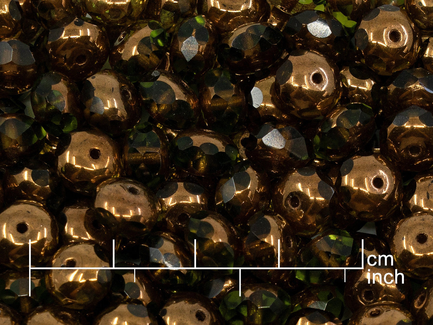 OUTLET 10 grams Faceted Rondelle Fire Polished Beads, 7 x 9 mm, Transparent Green Bronze (50230-14415), Glass, Czech Republic