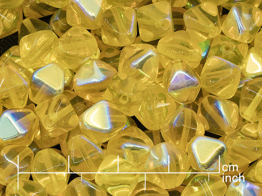 OUTLET 10 grams Bicone Beads, 10 x 10 mm, Transparent Yellow Ab (80010-28701), Glass, Czech Republic