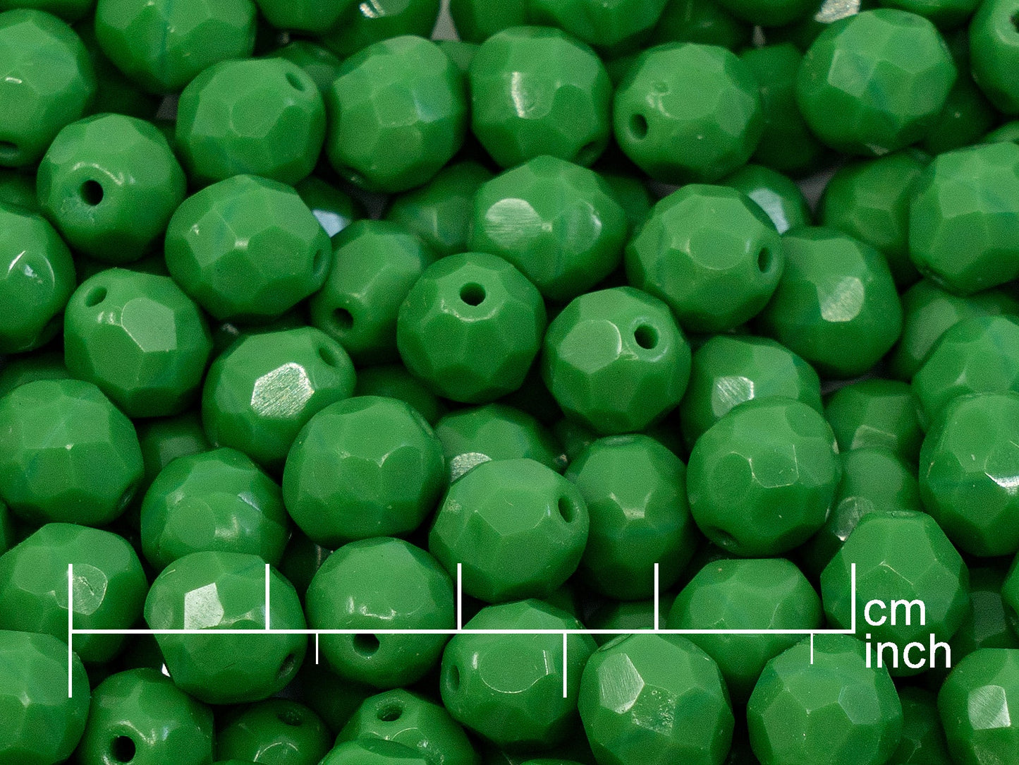 OUTLET 10 grams Faceted Round Fire Polished Beads, 8 x 8 mm, Opaque Green (53230), Glass, Czech Republic