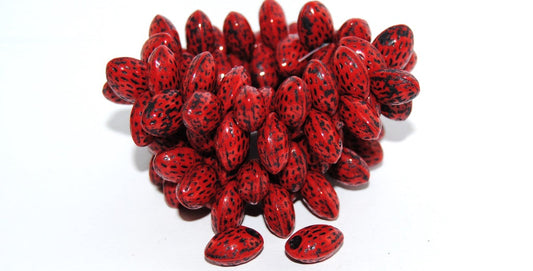 OUTLET 10 grams Strawberry Friut Pressed Glass Beads, Red Black Lined (93190-46769), Glass, Czech Republic