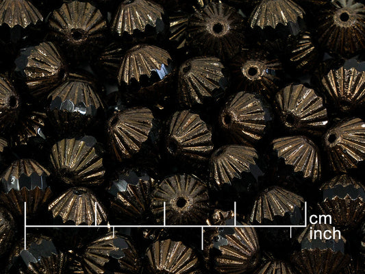 OUTLET 10 grams Faceted Fire Polished Lanthern Cathedral Beads, 7 x 9 mm, Black Bronze (23980-14415), Glass, Czech Republic