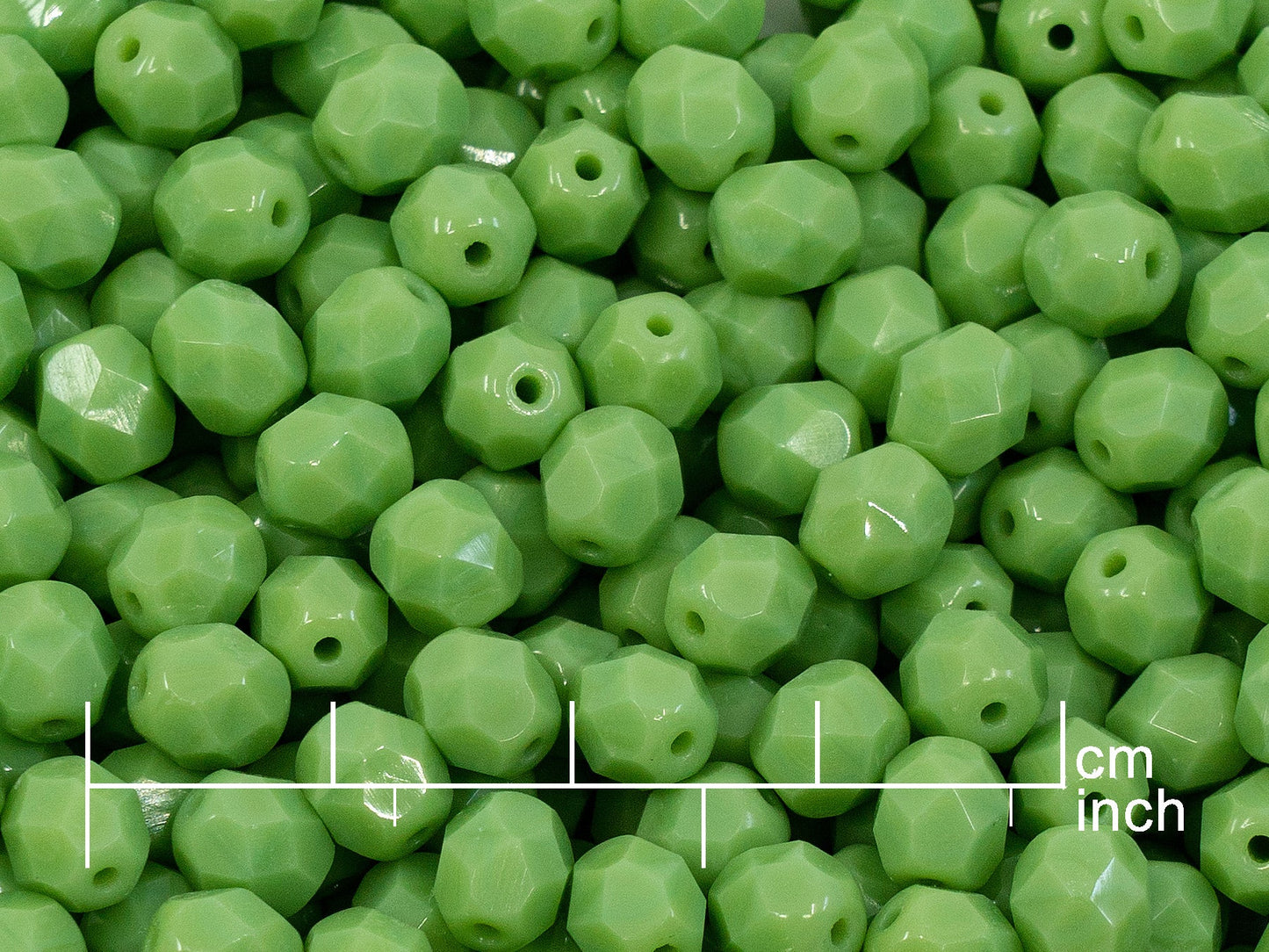 OUTLET 10 grams Faceted Round Fire Polished Beads, 6 x 6 mm, Opaque Green (53200), Glass, Czech Republic