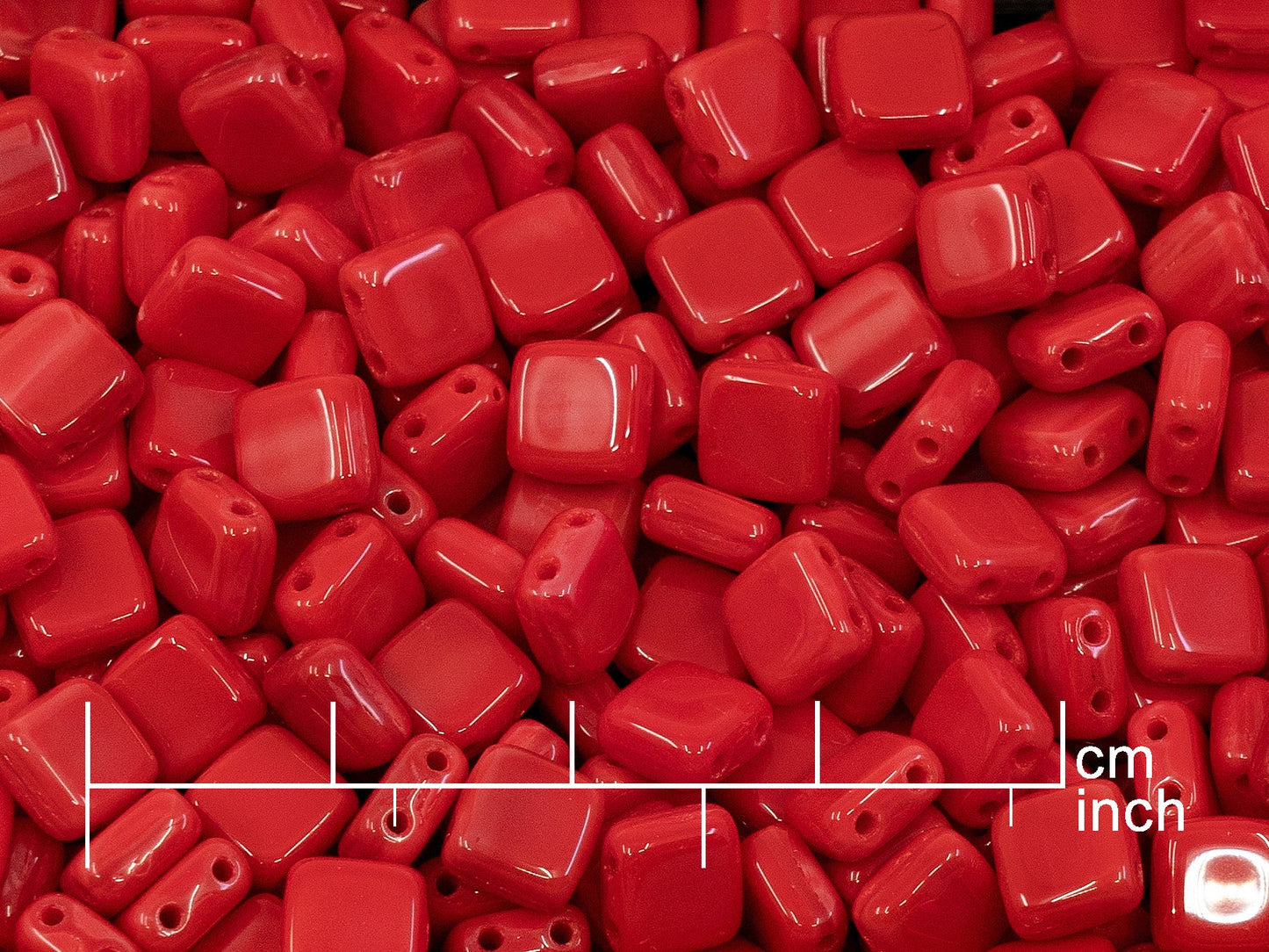 OUTLET 10 grams 2-Holes Pressed Tile Beads, Red (93400), Glass, Czech Republic