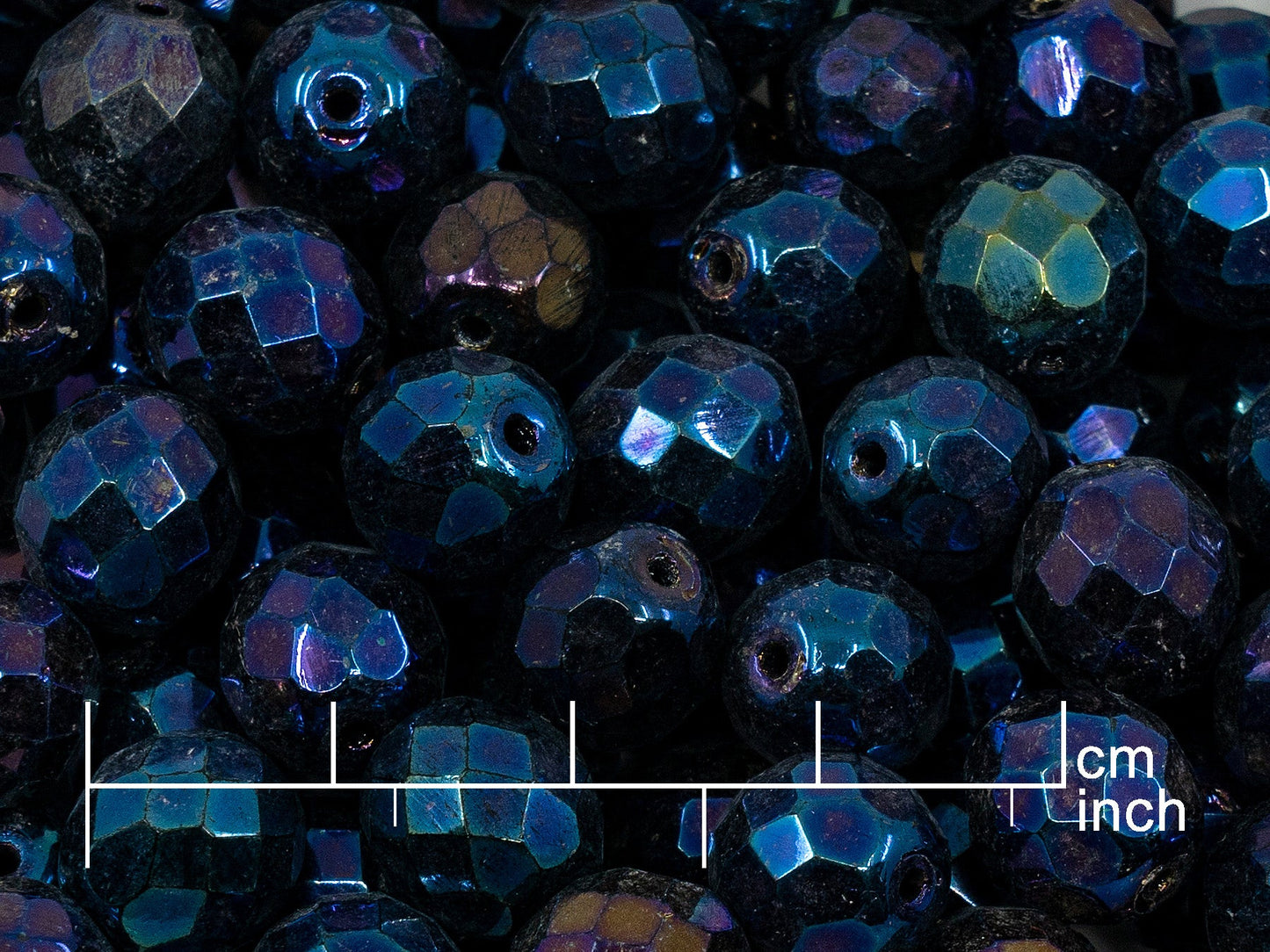 OUTLET 250g Fire Polished Round Faceted Beads, 10 mm, Black Blue Iris (151-19001-10x10-23980-21435)