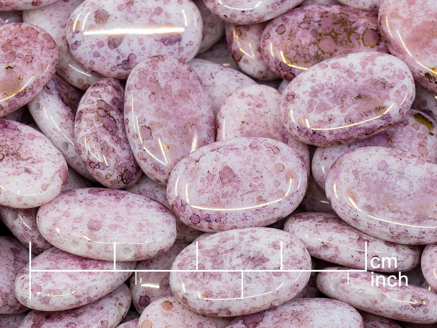 OUTLET 10 克 2 孔椭圆形压珠，粉笔白色赤土紫色 (03000-15496)，玻璃，捷克共和国