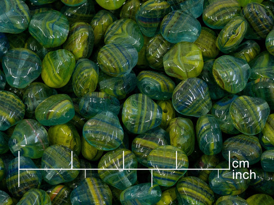 OUTLET 10 grams Leaf Pressed Beads, Green Yellow (GREEN YELLOW), Glass, Czech Republic