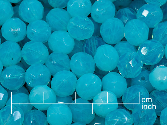 OUTLET 10 grams Faceted Round Fire Polished Beads, 8 x 8 mm, Opal Aqua (61010), Glass, Czech Republic