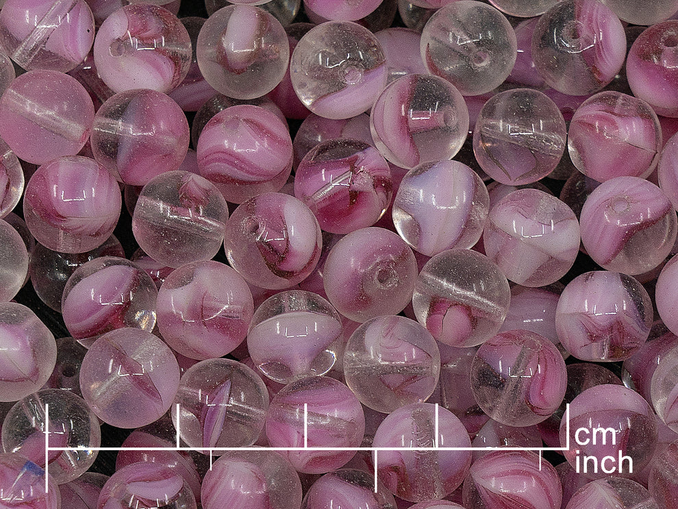 OUTLET 10 grams Round Druck Beads, 8 x 8 mm, Mix Crystal White Pink (75014), Glass, Czech Republic