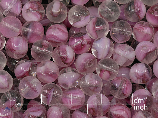 OUTLET 10 grams Round Druck Beads, 8 x 8 mm, Mix Crystal White Pink (75014), Glass, Czech Republic