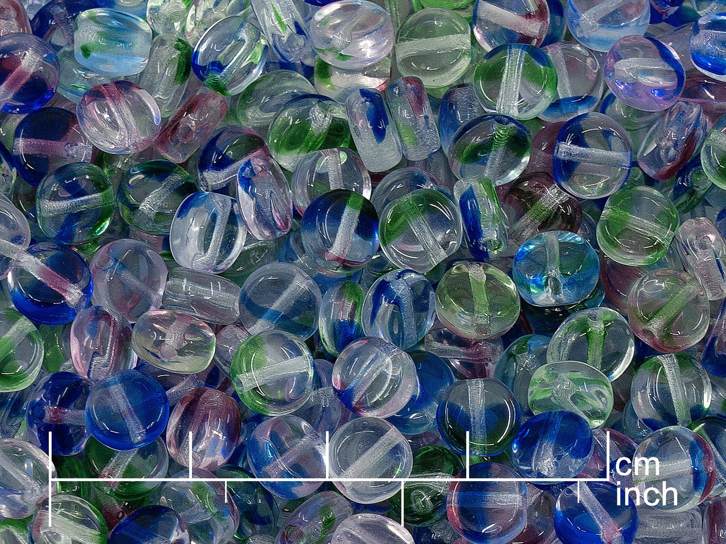 OUTLET 10 grams Coin Beads, 6 x 6 mm, Crystal Colorful Stripes (08006), Glass, Czech Republic