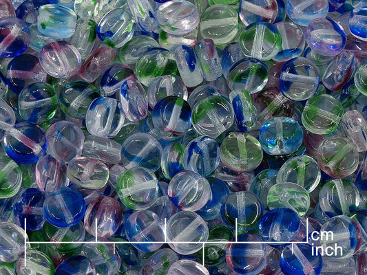 アウトレット 10グラム コインビーズ、6 x 6 mm、クリスタルカラフルストライプ（08006）、ガラス、チェコ共和国