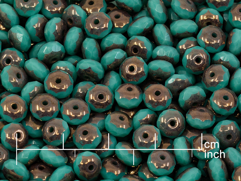 OUTLET 10 grams Faceted Rondelle Fire Polished Beads, 5 x 7 mm, Turquoise Bronze (63130-14415), Glass, Czech Republic