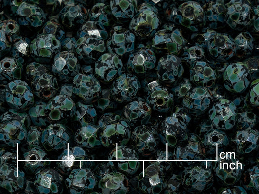 OUTLET 250g Fire Polished Round Faceted Beads, 6 mm, Black Travertin (151-19001-06x06-23980-86800)