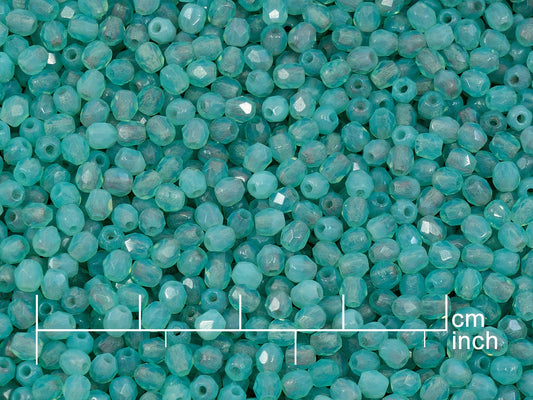 OUTLET 10 grams Faceted Round Fire Polished Beads, Dirty Turquoise (DIRTY-T), Glass, Czech Republic