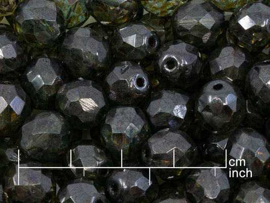 OUTLET 250g Fire Polished Round Faceted Beads, 10 mm, Crystal Stain With Luster Blue (151-19001-10x10-00030-65431)