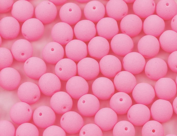 OUTLET 10 grams Round Druck Beads, 6 x 6 mm, Pastel Neon Pink (92923), Glass, Czech Republic