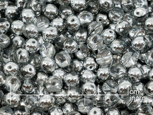 OUTLET 250g Round Pressed Beads with Eccentric Hole, 6 mm, Crystal Crystal Silver Half Coating (111-19005-06x06-00030-27001)