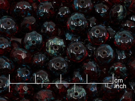 アウトレット 10グラム ファセットロンデル ファイアポリッシュビーズ、7 x 9 mm、ルビーレッドトラバーチン（90080-86800）、ガラス、チェコ共和国