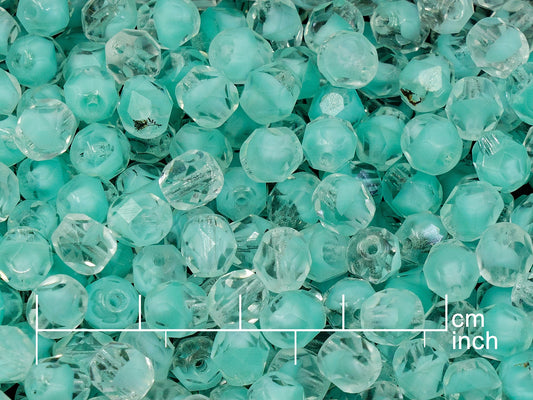 OUTLET 10 grams Faceted Round Fire Polished Beads, Teal (56218), Glass, Czech Republic