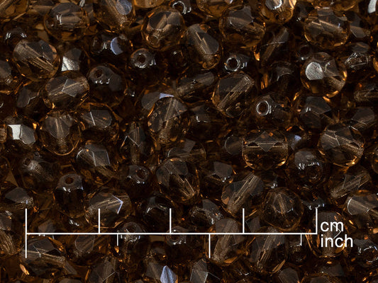 OUTLET 10 grams Faceted Round Fire Polished Beads, 6 x 6 mm, Transparent Brown (10210), Glass, Czech Republic