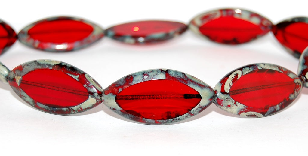 OUTLET 10 grams Table Cut Oval Beads, Ruby Red Picasso (90080-43400), Glass, Czech Republic