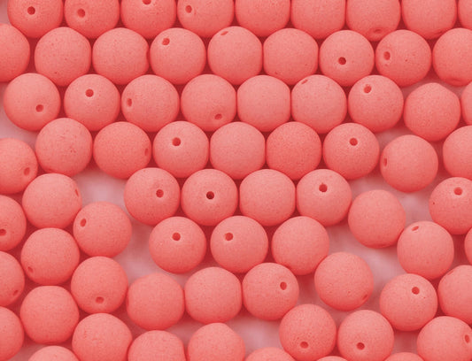 OUTLET 10 克圆形 Druck 珠子，6 x 6 毫米，粉彩珊瑚霓虹色 (92944)，玻璃，捷克共和国