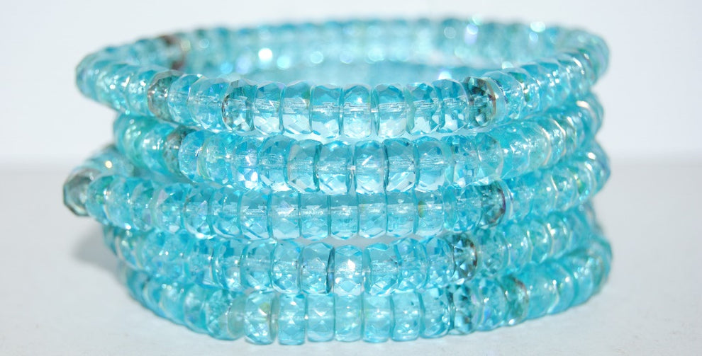 OUTLET 10 grams Faceted Rondelle Fire Polished Beads, 3 x 6 mm, Transparent Aqua (60020), Glass, Czech Republic