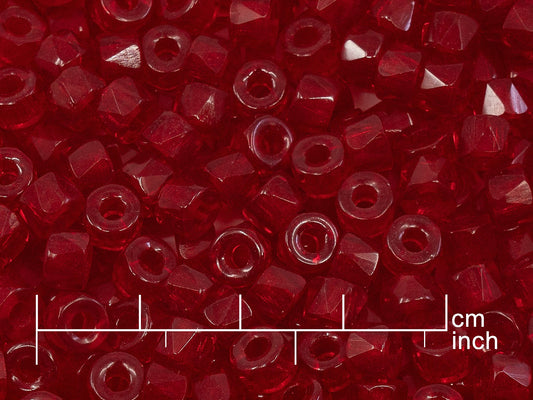 OUTLET 10 grams Pony Bagel Faceted Fire Polished Beads, Ruby Red (90080), Glass, Czech Republic