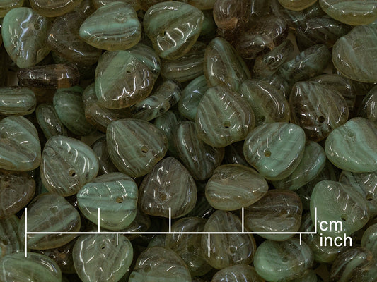 OUTLET 10 grams Leaf Pressed Beads, green (), Glass, Czech Republic