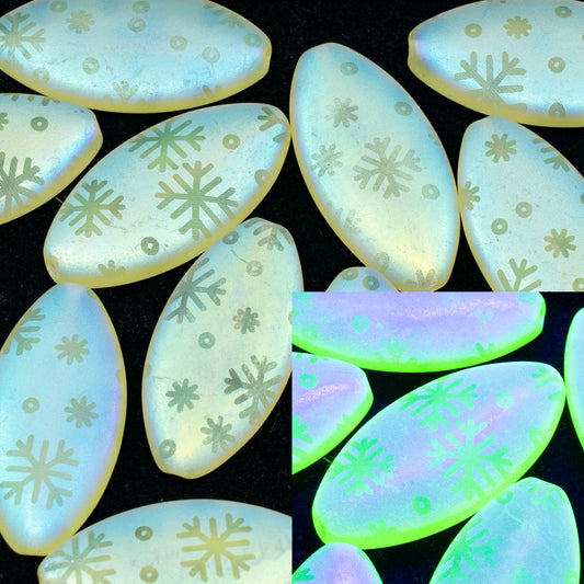 OUTLET 10 grams Pressed Beads, 25 x 12 mm, Yellow Matte AB FRESCA Snowflakes (80130-28773-snowflakes), Glass, Czech Republic