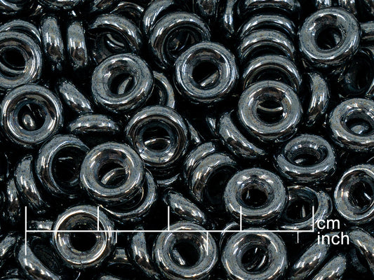 OUTLET 10 grams Fish Ring Beads, 10 x 10 mm, Black Hematite (23980-14400), Glass, Czech Republic