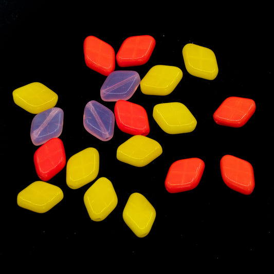 OUTLET 10 grams Flat Rhombus Beads, 10 x 8 mm, Warm Mix, Glass, Czech Republic