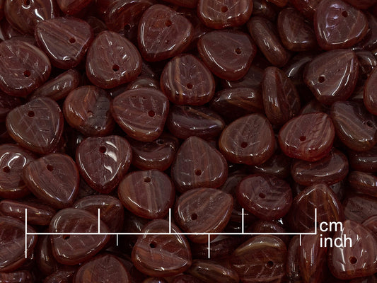 OUTLET 10 grams Leaf Pressed Beads, Brown (BROWN), Glass, Czech Republic