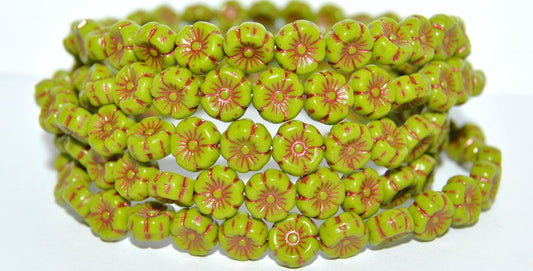 OUTLET 10 grams Hawaiian Flower Beads, Opaque Green Copper Lined (53400-43806), Glass, Czech Republic