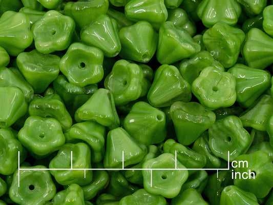 OUTLET 10 grams Flower Bell Beads, green (), Glass, Czech Republic