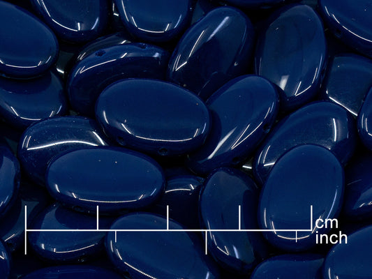 OUTLET 10 grams Flat Oval Beads 1 & 2 hole Mix, 10 x 16 mm, Opaque Blue (33400), Glass, Czech Republic