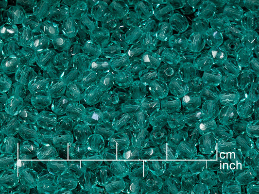 OUTLET 10 grams Faceted Round Fire Polished Beads, 4 x 4 mm, Transparent Aqua (60200), Glass, Czech Republic