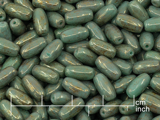出口 250 克压制捷克玻璃珠，10 x 5 毫米，绿松石赤陶红色 (111-29012-10x05-63130-15495)