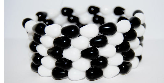 OUTLET 10 grams Drop Beads, White Black (02010-23980), Glass, Czech Republic