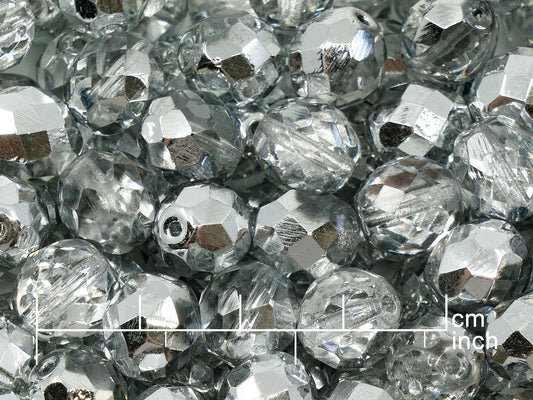 出口 250 克火抛光圆形刻面珠，10 毫米，水晶水晶银半涂层 (151-19001-10x10-00030-27001)