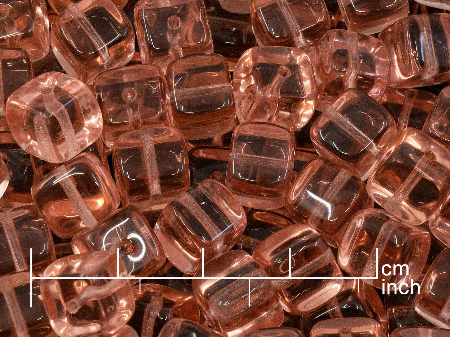 OUTLET 10 grams Cube Beads, 8 x 11 mm, Transparent Pink (70110), Glass, Czech Republic