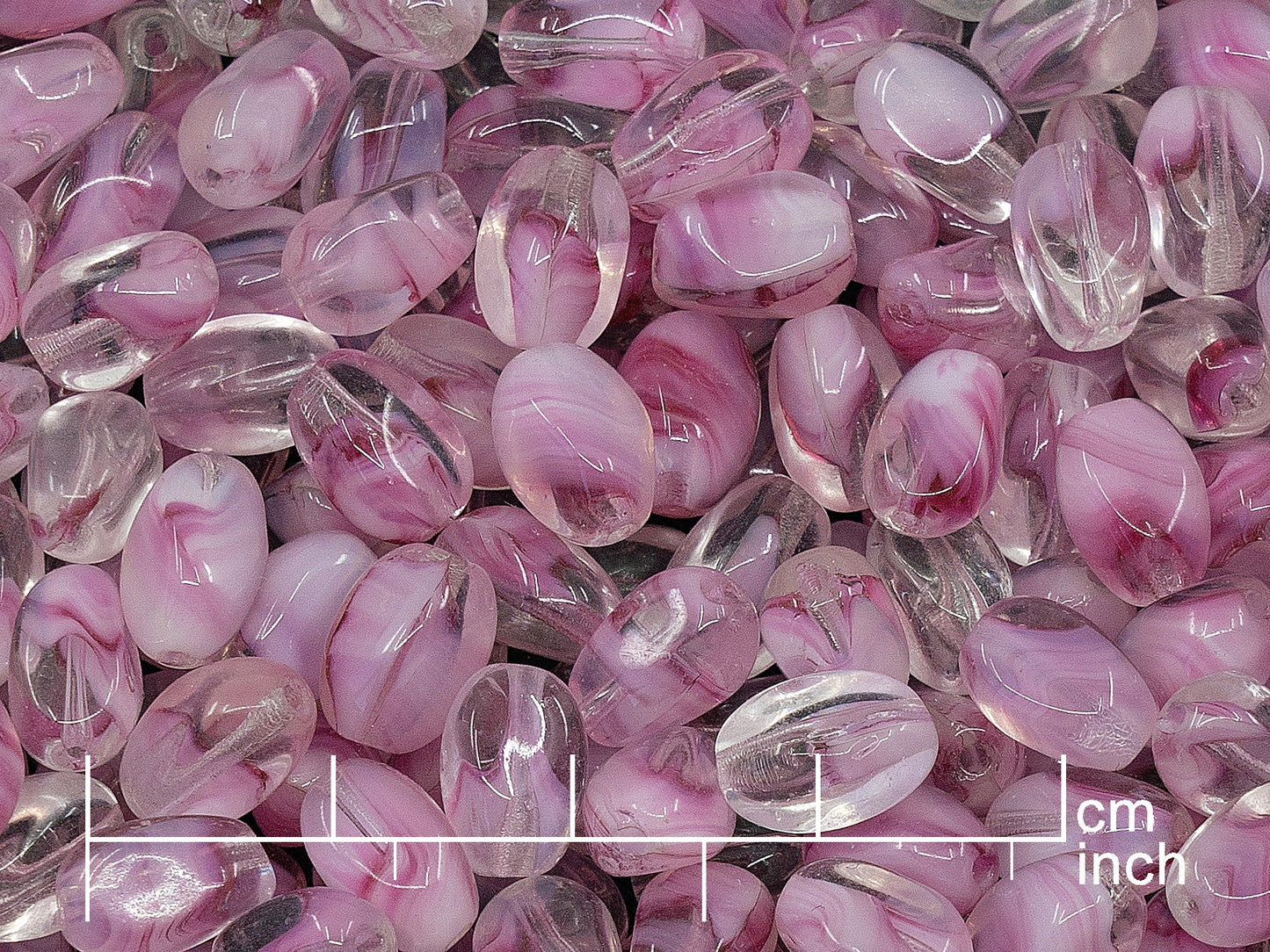 OUTLET 10 grams Shaped Oval Beads, 9 x 6 mm, Mix Crystal White Pink (75014), Glass, Czech Republic