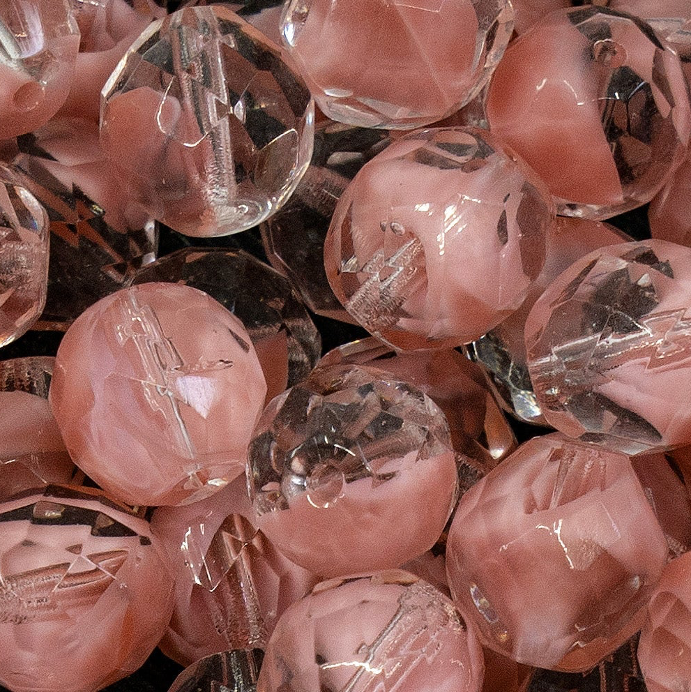 OUTLET 10 grams Faceted Round Fire Polished Beads, 14 x 14 mm, Mixed Pink Crystal (mixed-pink-crystal), Glass, Czech Republic