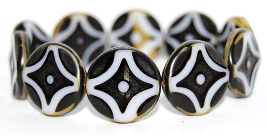 OUTLET 10 grams Table Cut Round Beads With Star, Brown White Travertin (17025-86800), Glass, Czech Republic