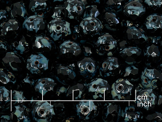 10克多面圆珠，9 x 9毫米，黑色洞石（23980-86800），玻璃，捷克共和国