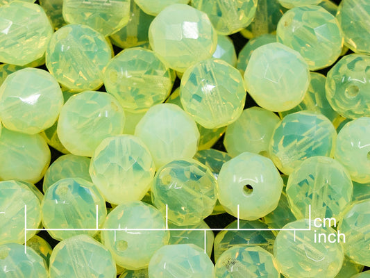 OUTLET 10 grams Faceted Round Fire Polished Beads, 10 x 10 mm, Opal Yellow (81000), Glass, Czech Republic