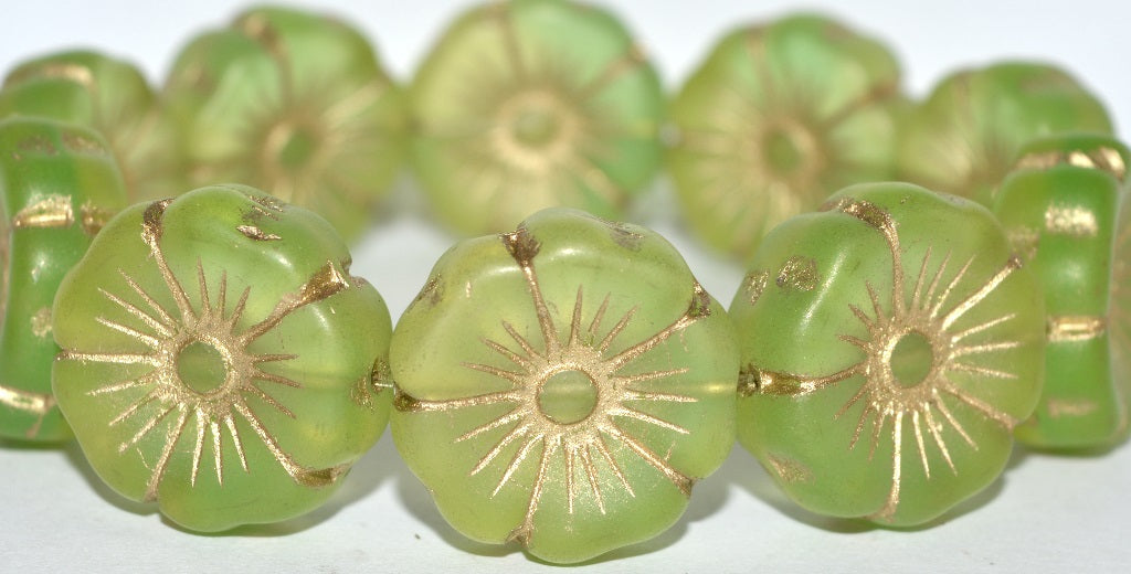 OUTLET 10 grams Hawaiian Flower Beads, Mix Yellow Green Uranium Gold Lined (57801-54202), Glass, Czech Republic