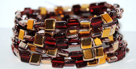 OUTLET 10 grams Flat Square Pressed Glass Beads, Transparent Red Rose Gold Capri (90060-27101), Glass, Czech Republic