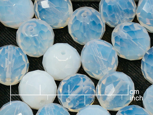 OUTLET 250g Fire Polished Round Faceted Beads, 14 mm, Opal White (151-19001-14x14-01000)