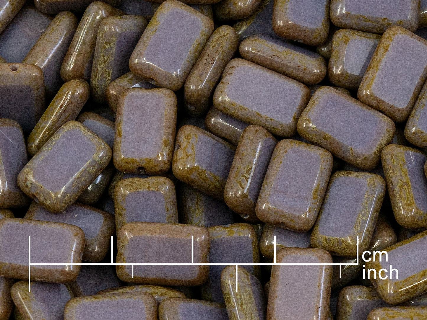 アウトレット 10グラム テーブルカット長方形ビーズ、12 x 8 mm、不透明アメジストトラバーチン（23030-86800）、ガラス、チェコ共和国